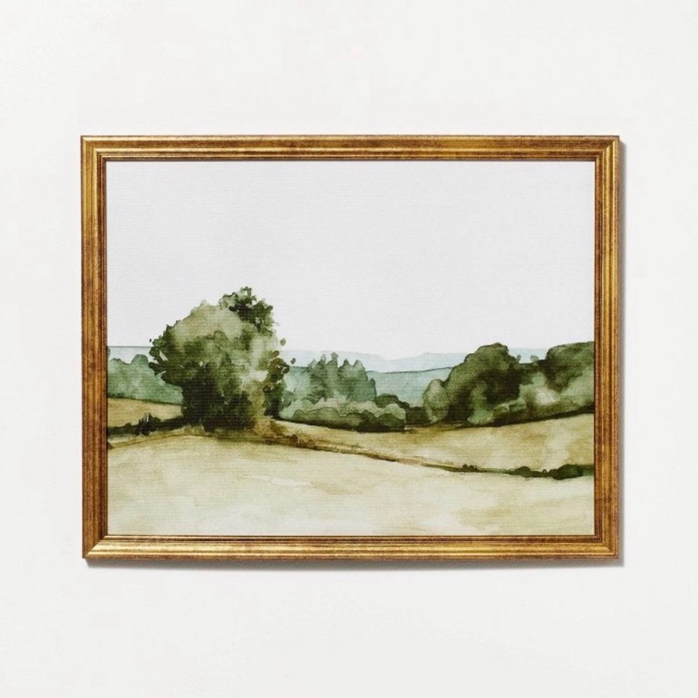 NIB 14" * 11" Rolling Hills Framed Wall Canvas Green - Threshold w/ Studio McGee